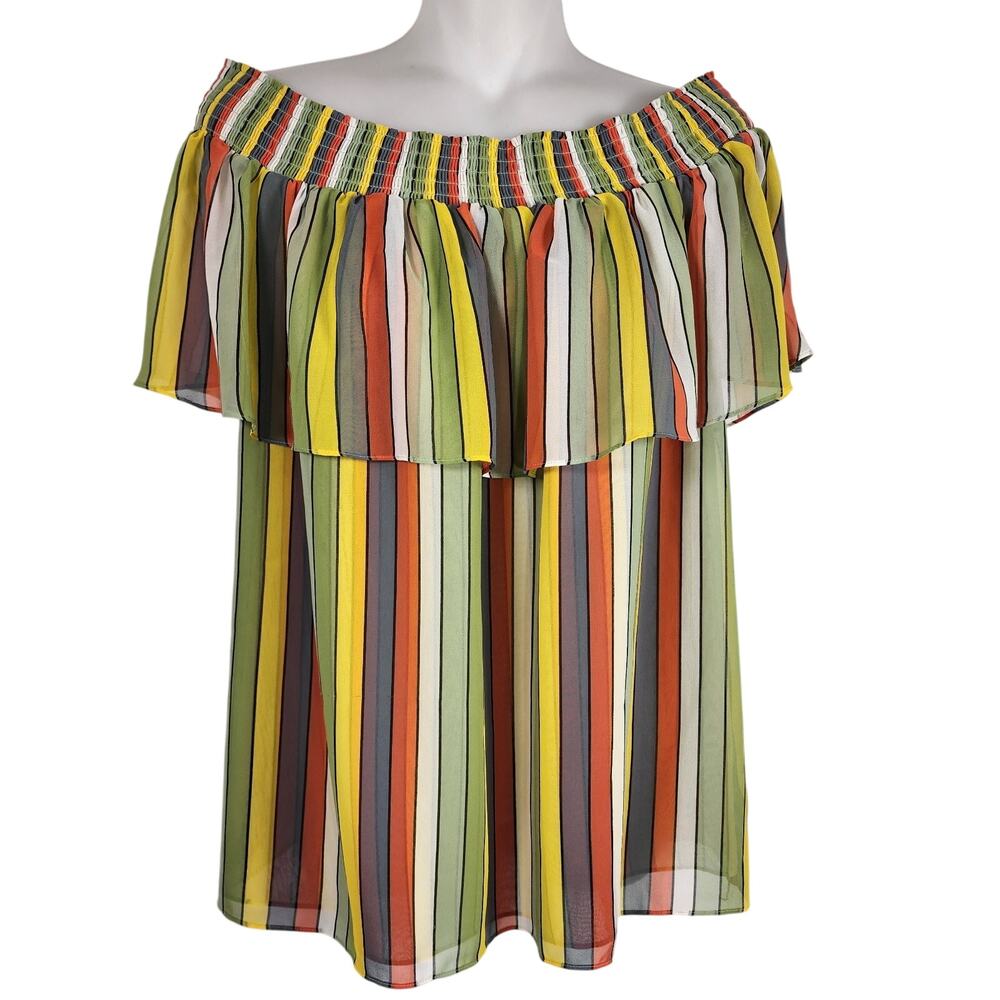 Cabi Off the Shoulder Carnival Top Size L Striped Colorful Lightweight Festival